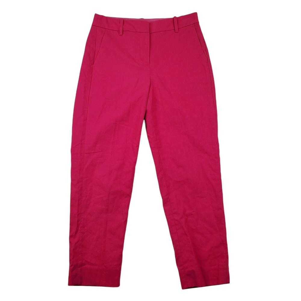 CC - J. Crew Women Dress Pants SZ 0 Solid Hot Pink Linen Blend Cropped Mid Rise